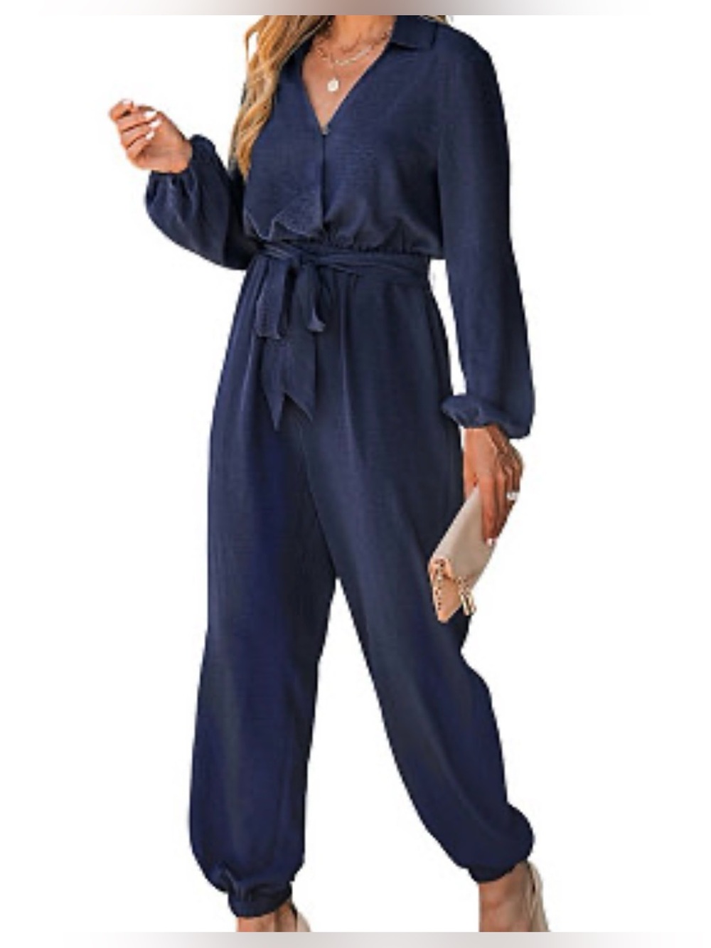 Cupshe - Midnight Blue Belted Jogger Jumpsuits